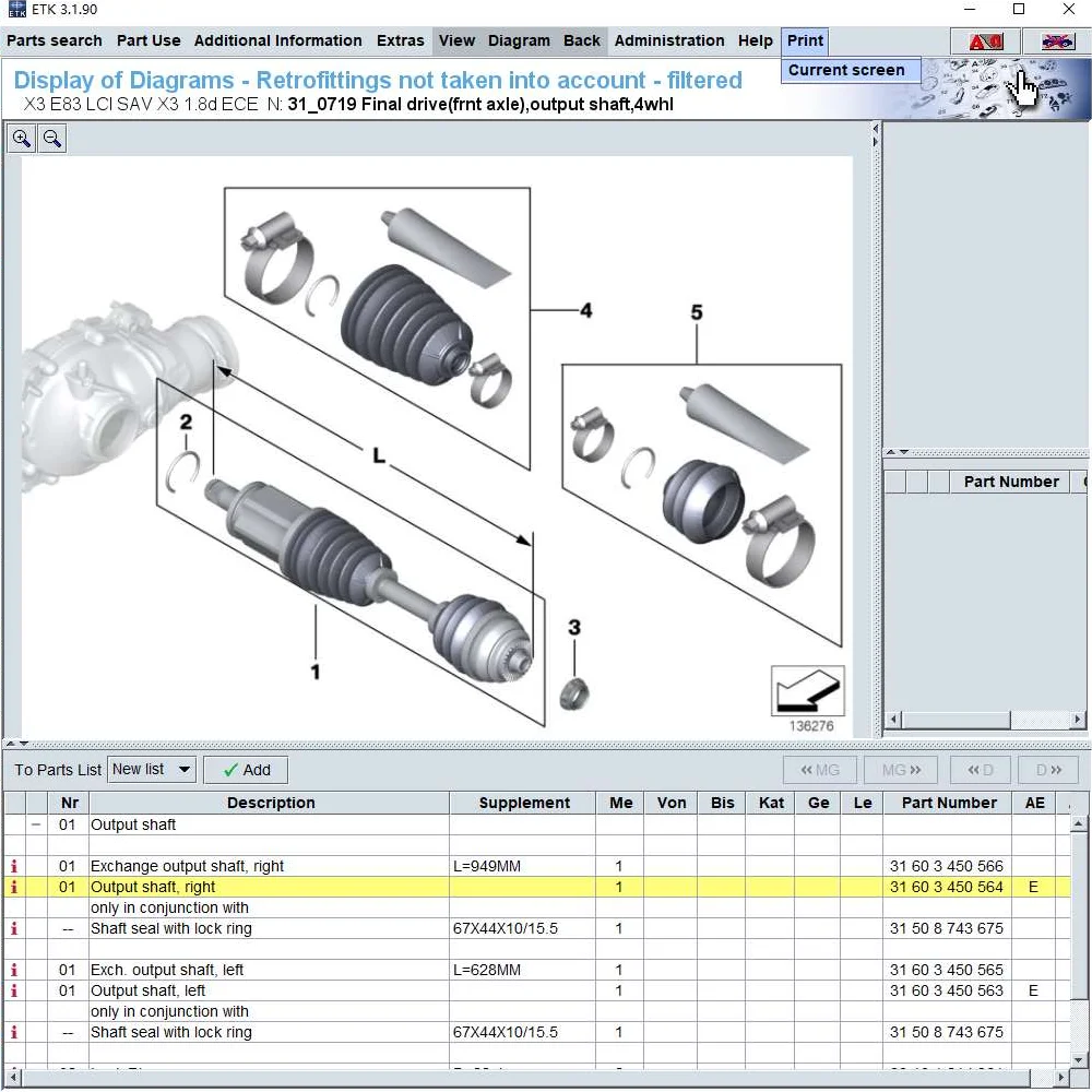 Eje de salida derecho R 2005 para BMW X3, E83, LCI 2010, 06, 07, 08, 09, 31603450564 Eje de transmisión delantero