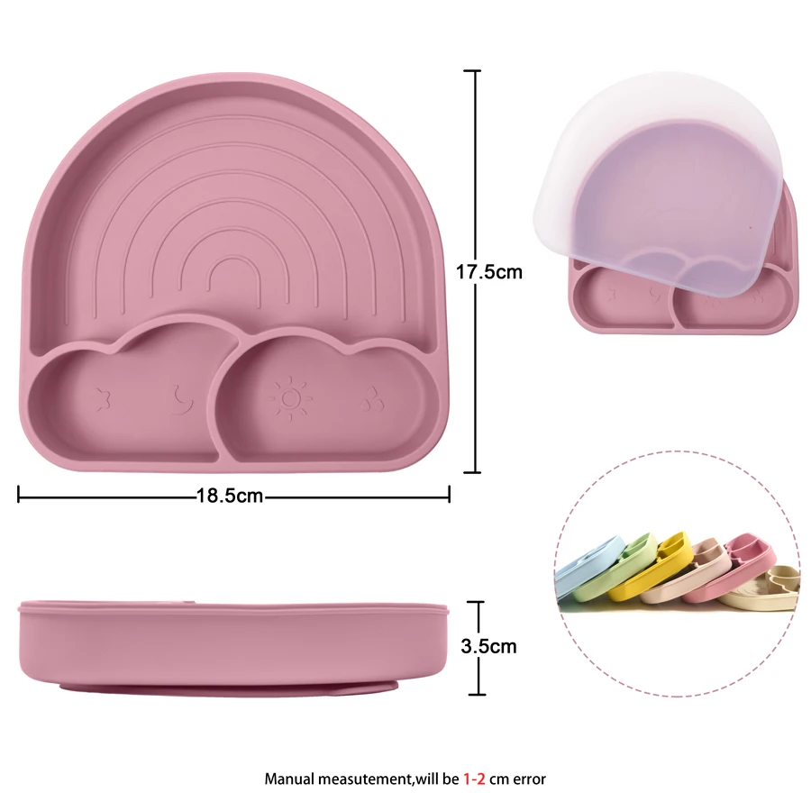 Baby Safe Silicone Dining Plate Suction Dishes Plate Toddle Training Feeding Sucker Kawaii Rainbow Bowls Children\'s Tableware