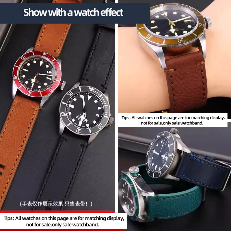 Correa de reloj de cuero italiano Retro para hombre, correa de reloj Tudor Black Bay Little Black Shield, M79250, M79830, M79833, 22mm, 23mm