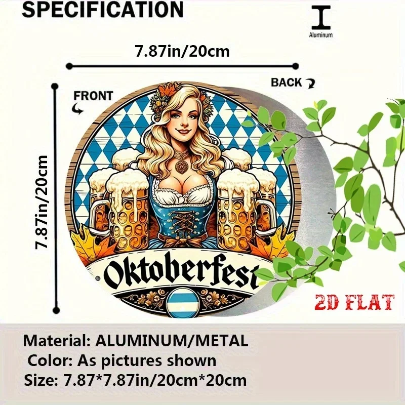 Oktoberfest Bavarian Beer Maiden Metal Sign 2D Flat Blue White Pattern Beer Mug Plaque Bar Pub Cafe Wall Decor Gift