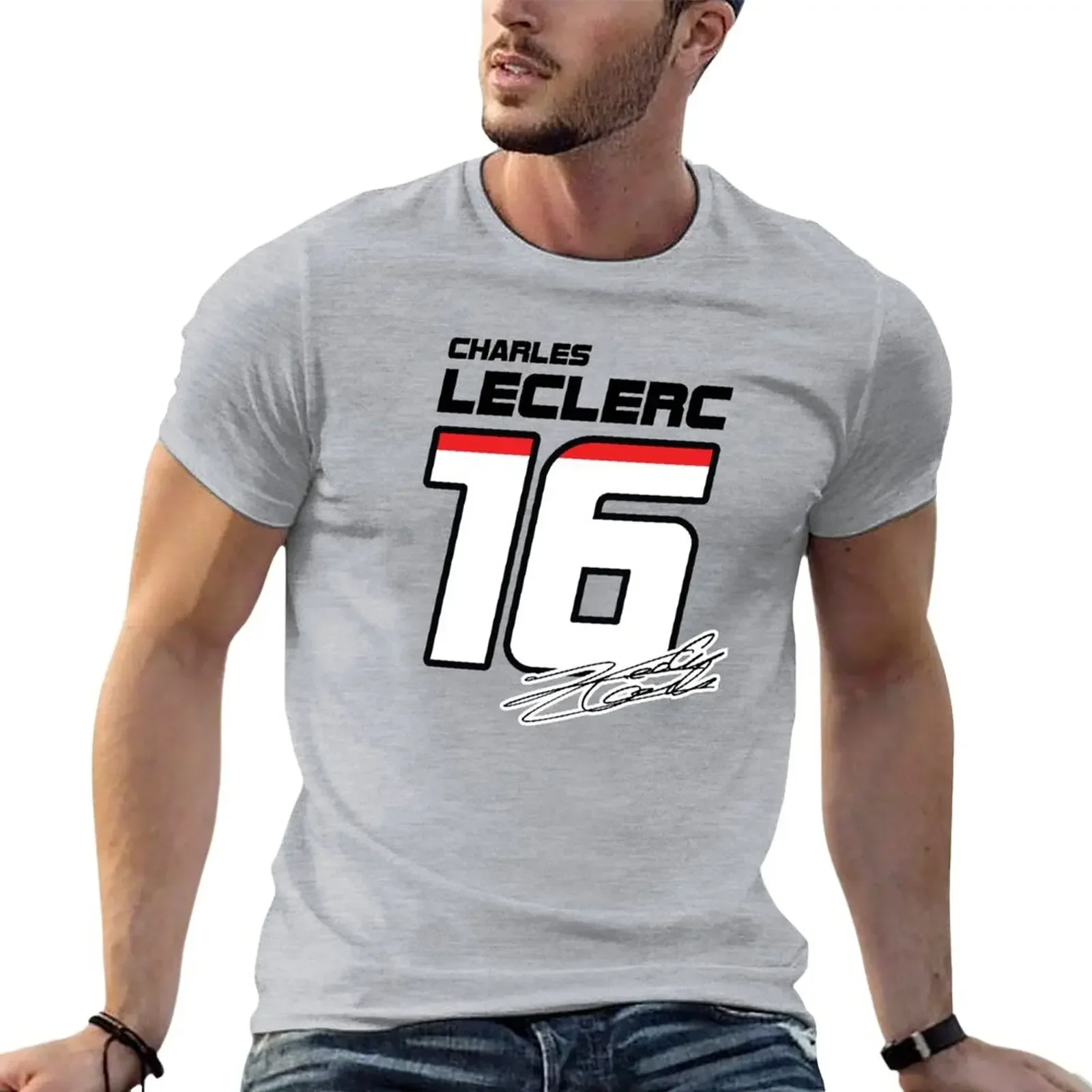 Graphic tees customs design your own mens anime F1 Leclerc 16 T-Shirt oversized t shirts clothing harajuku 2024 summer