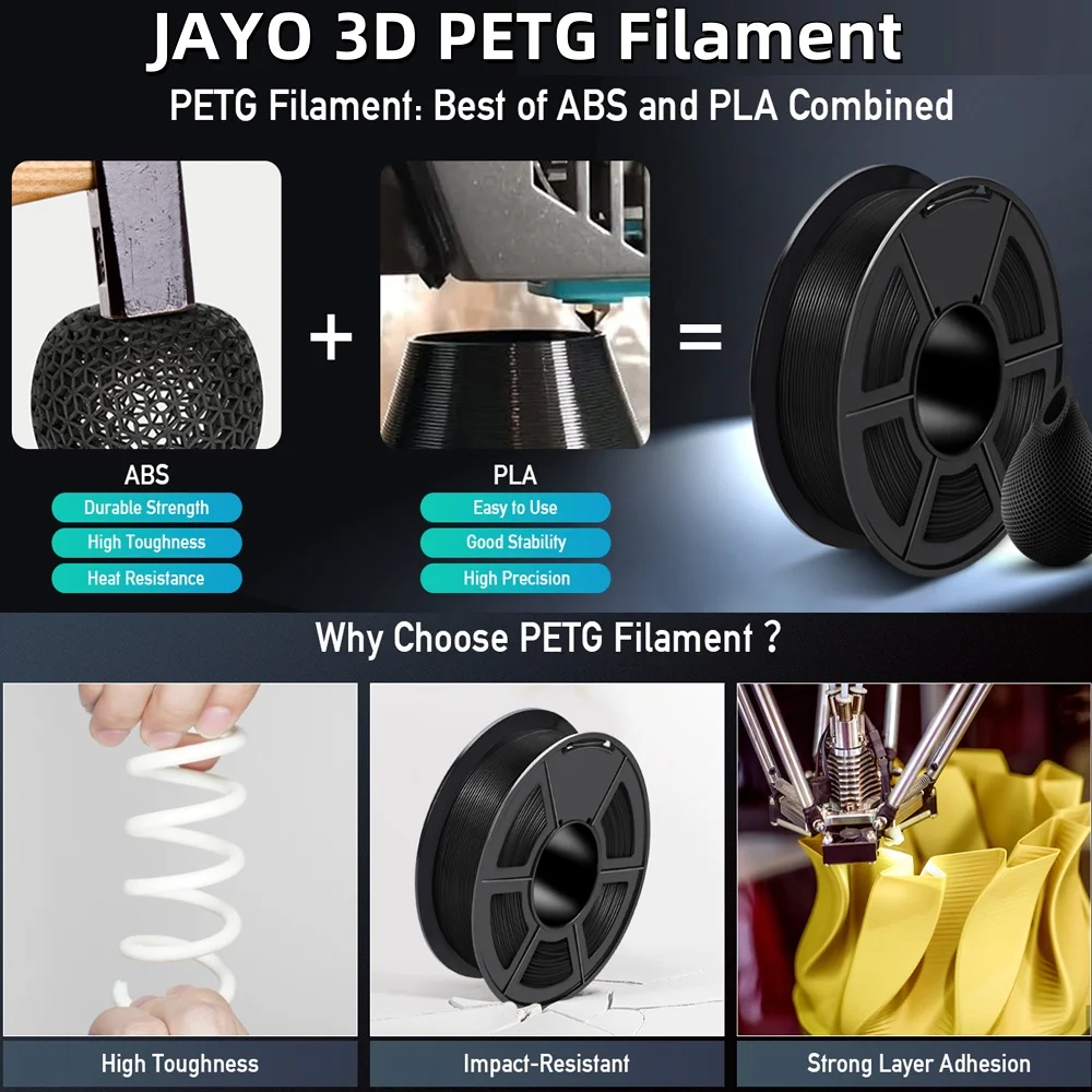 JAYO-Filamento fosco para impressora 3D, materiais de impressão, caneta 3D, PLA/PLA Meta, PETG, PLA Plus, 1,75mm, 10 rolos