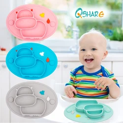 Qshare Baby Silicone Suction Plates Kids Feeding Divided Bowls Toddlers Dishes Children Trays Tableware Dishware BPA Free