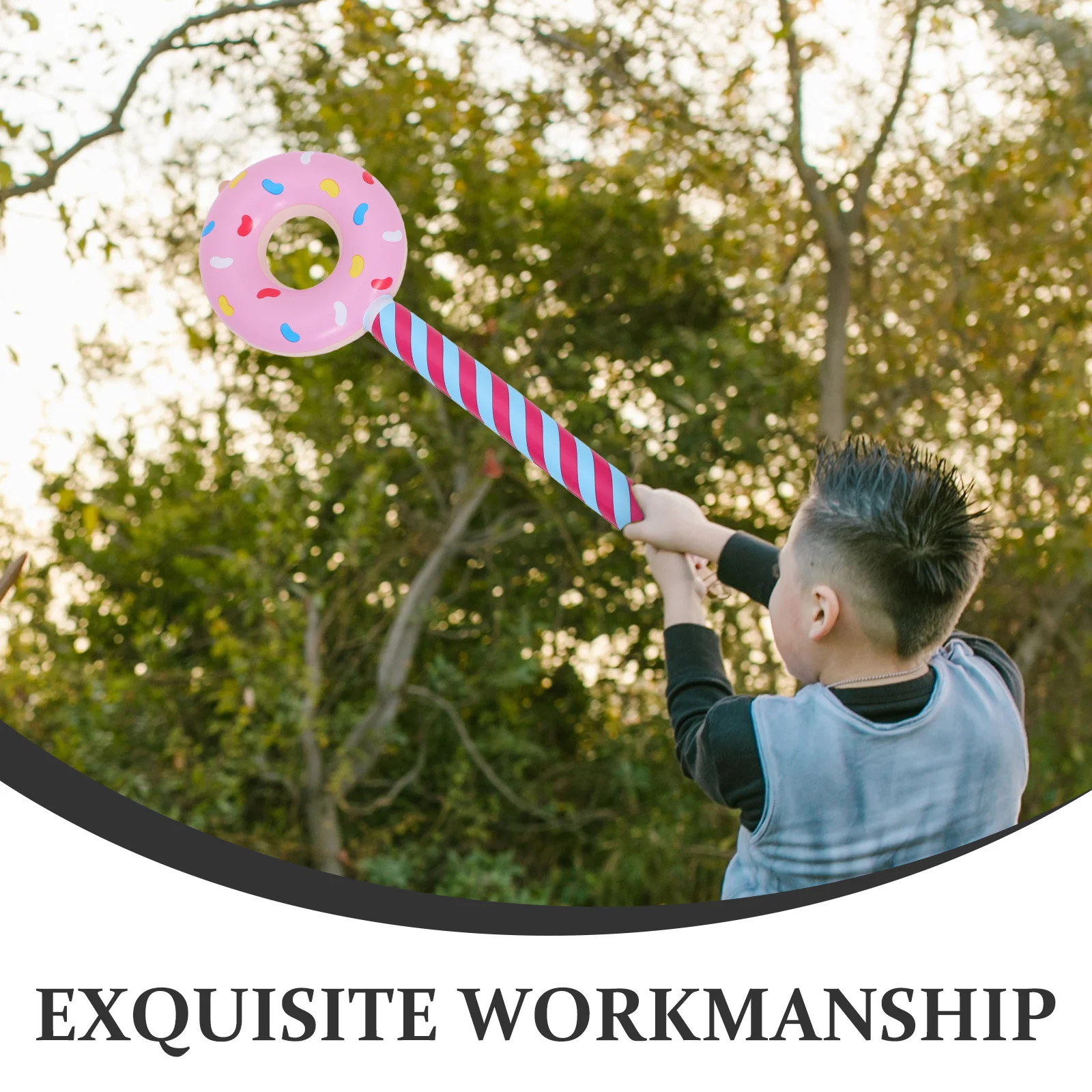 6Pcs Donut Shape Balloons 80Cm PVC Inflatable Stick Party Decor for Candyland Birthday Pool Theme Events Photo Booth Backdrop