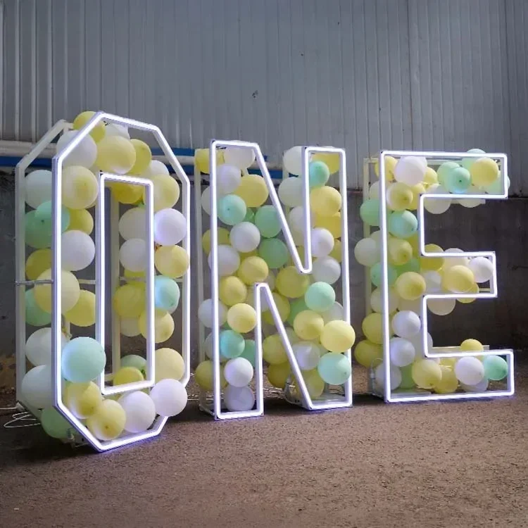 2024 WOWORK festival supplies happy birthday decoration huge spelling word neon light up letters number one for party event HOT