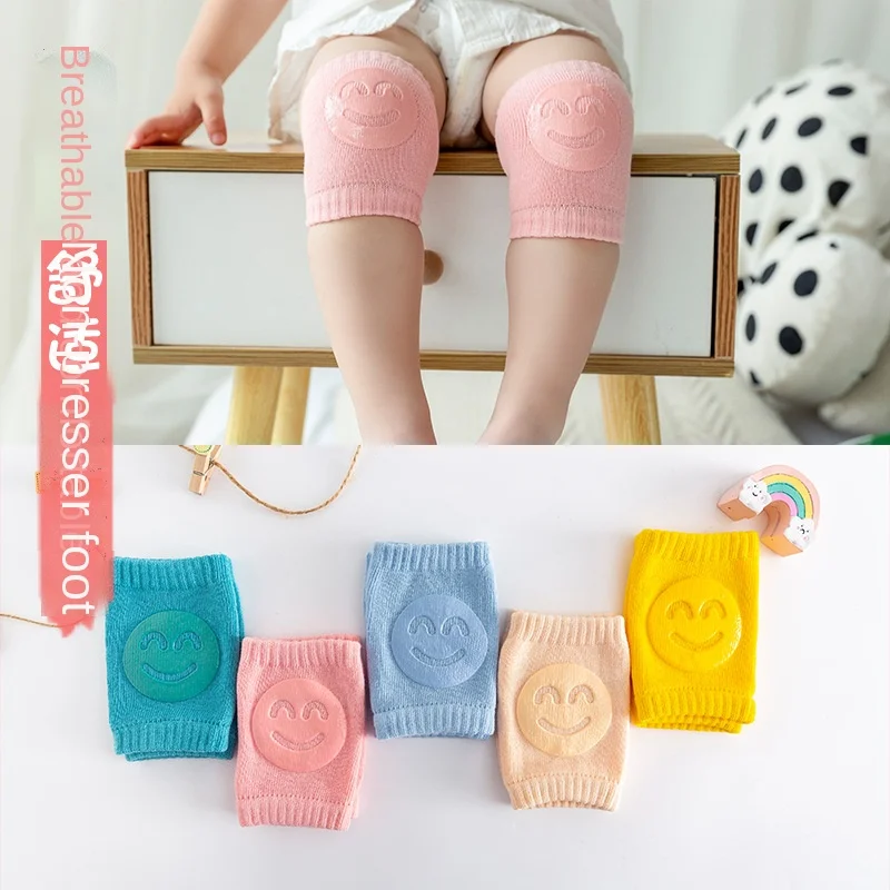 

Autumn Terry Baby Socks, Elbow Pads, Toddlers, Crawling Knee Pads, Baby Knee Pads, Smiling Face Knee Pads (Pack of 5)