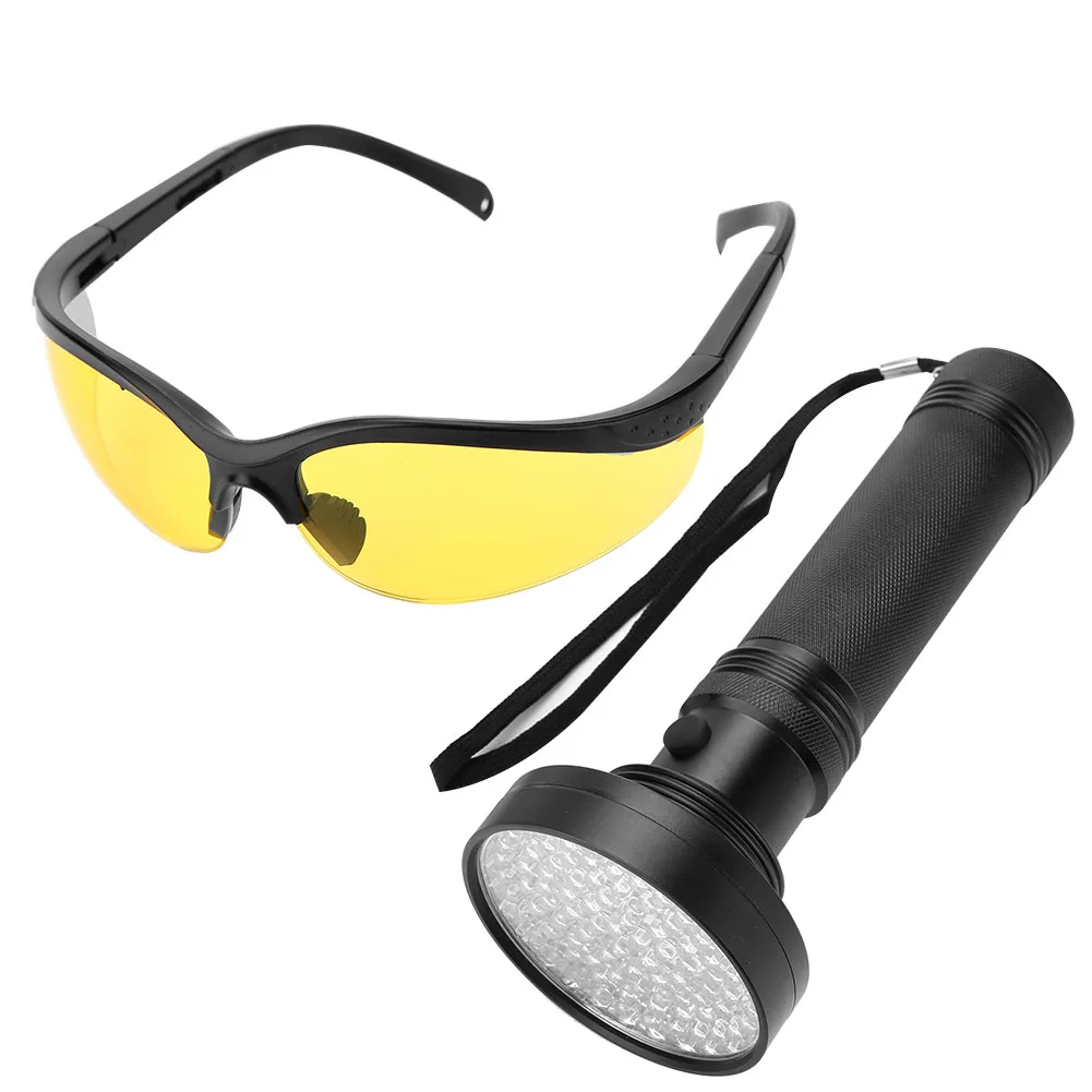 

LED Blacklight LED Torch Light UV Flashlight Pet Stain Urine Detector Bright 100 LEDs Blacklight Torch with UV Sunglasses for