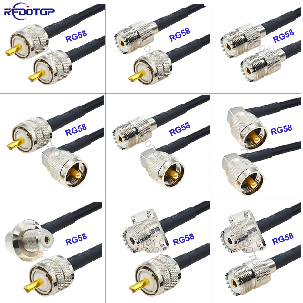 1Pcs RG58 PL259 UHF Male Plug to SO239 UHF Female Jack Connector 50Ohm UHF RG-58 RF Coaxial Low Loss Extension CB Radio Cable