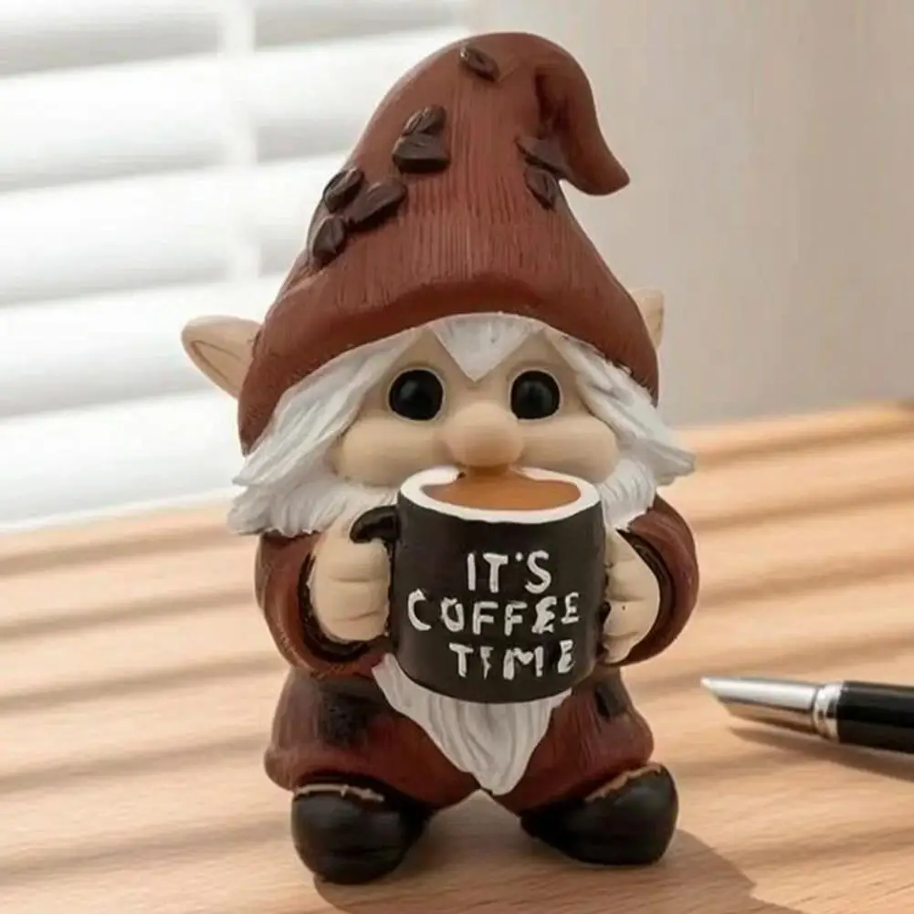 Drinking Coffee Gnome Ornament Resin Gnome Statue Handmade Coffee Gnome Figurine Resin Dwarf Statue with Mug Unique for Lovers