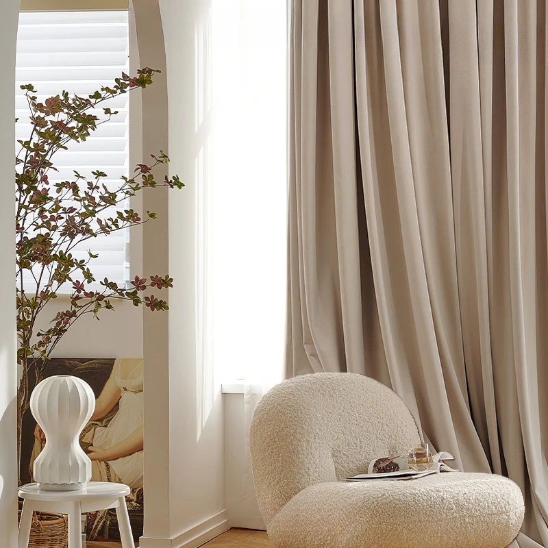 

Velvet Fabric Curtains for Bedroom Beige Milk Tea Velvet Nordic Style High-end Series Custom Shading