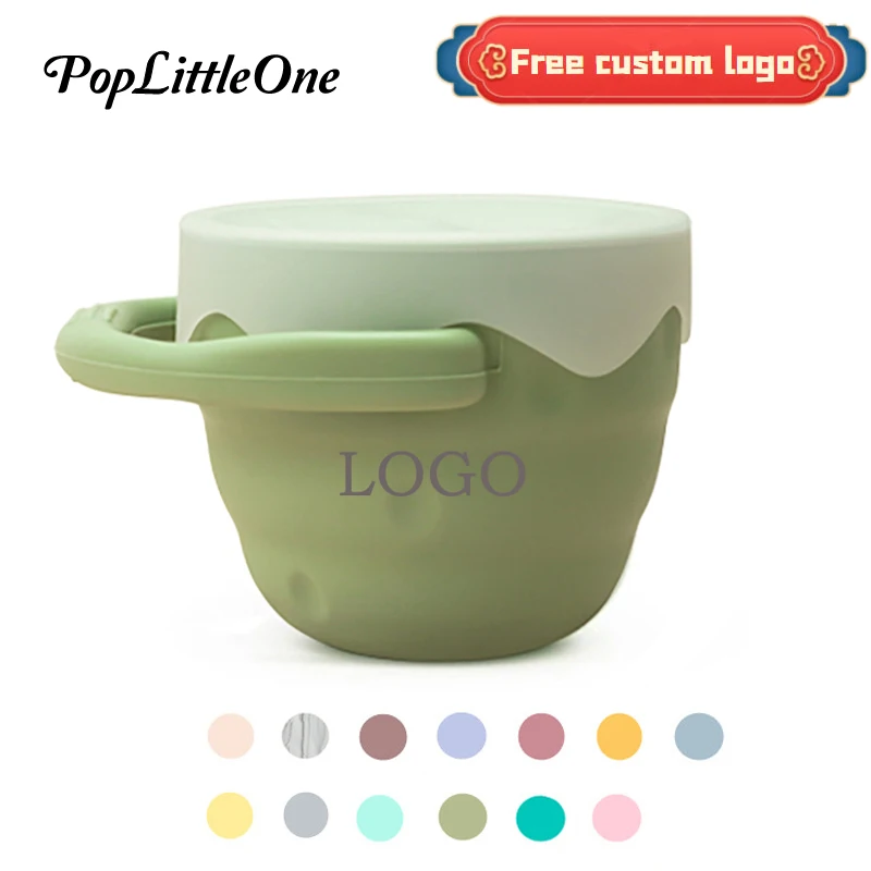 Customizable Logo Food Grade Silicone Snack Cup With Lid Portable Children's Travel Storage Box Trains Baby's Grasp Ability