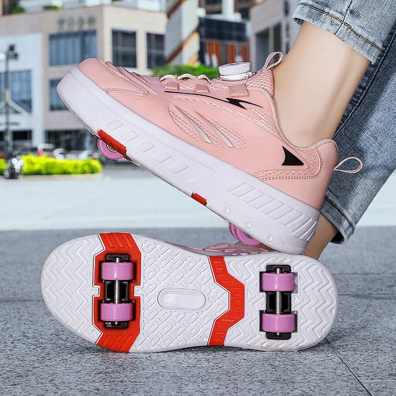 

Children Wheels Shoes Roller Sneakers With 4 Wheels Skates Adult Runaway Parkour Deformation Shoes For Women Men Youth Kids Gift