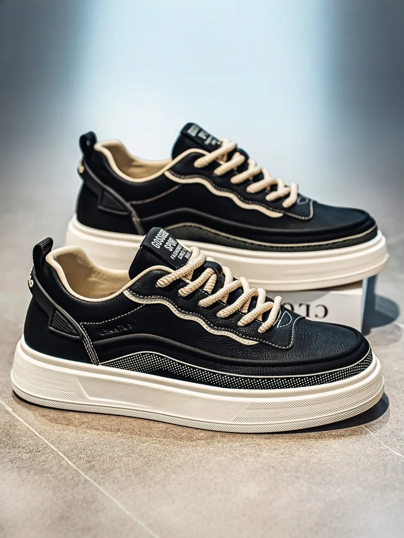 

Casual Men's Shoes Leather Surface Sporty Thick Bottom Workwear Fashionable Flat Laced Rubber Outsole round Toe Low Heel