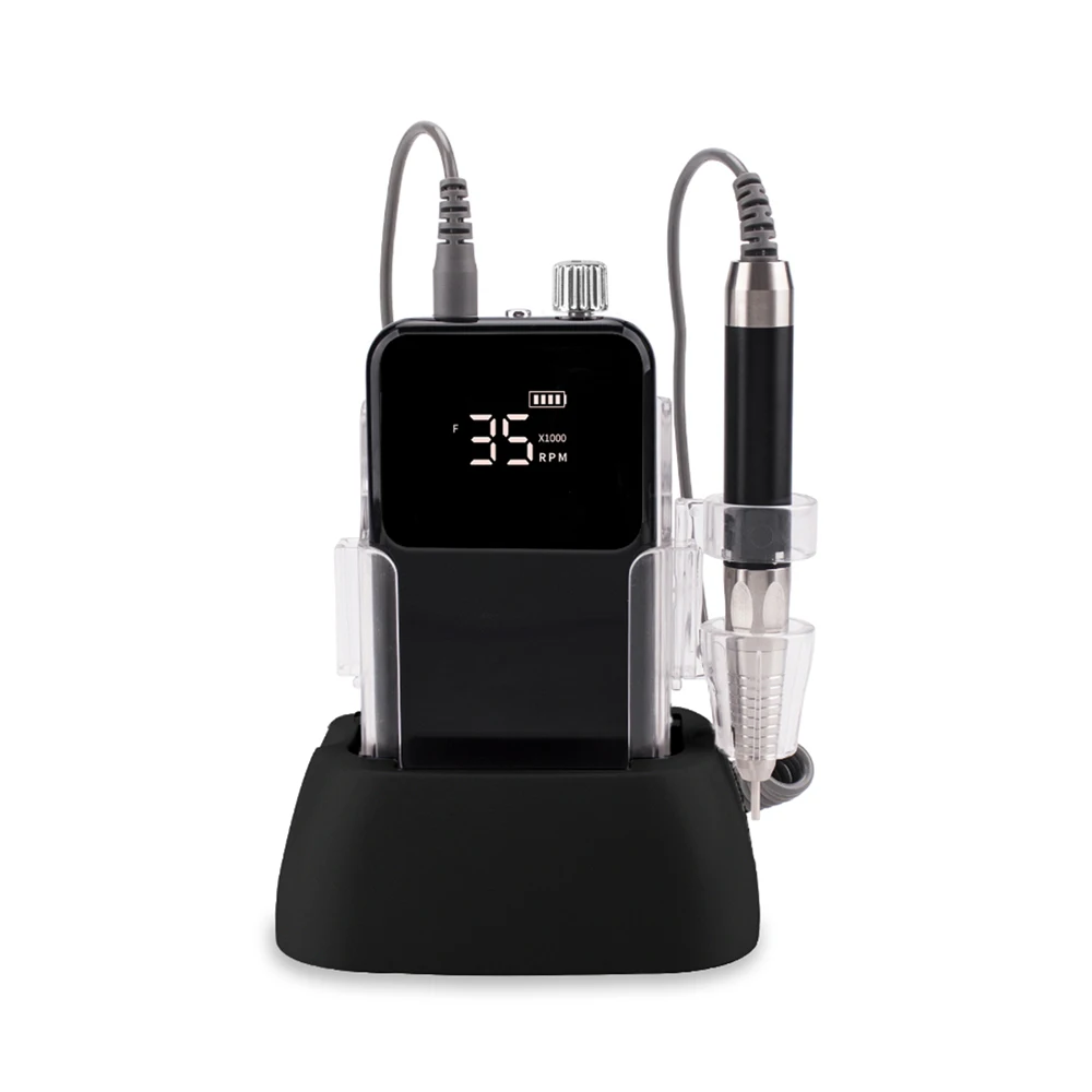 Nails Black Color 35000 RPM E-file Portable Desktop Rechargeable Brushless Nail Drill for Salon