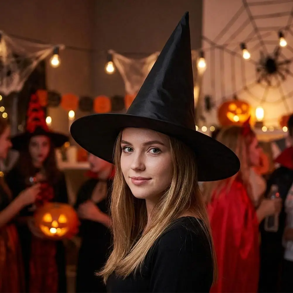 Halloween Wizard Hat Party Children Adult Black Pointed Oxford Cloth Magician Hat Witch Hat Masquerade Ball Party Dressing TMZ
