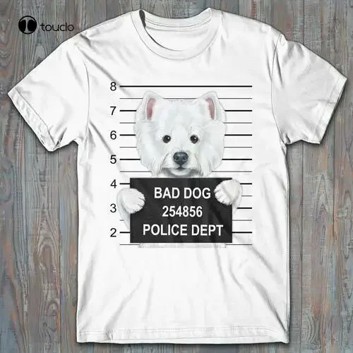Cool T-Shirt - Westie West Highland White Terrier Mugshot - Gift For Dog Lovers