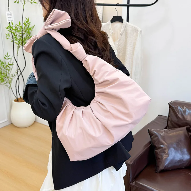 

2025 trendy bow shoulder bag Korean version niche pleated cloud bag new fashionable and stylish armpit bag
