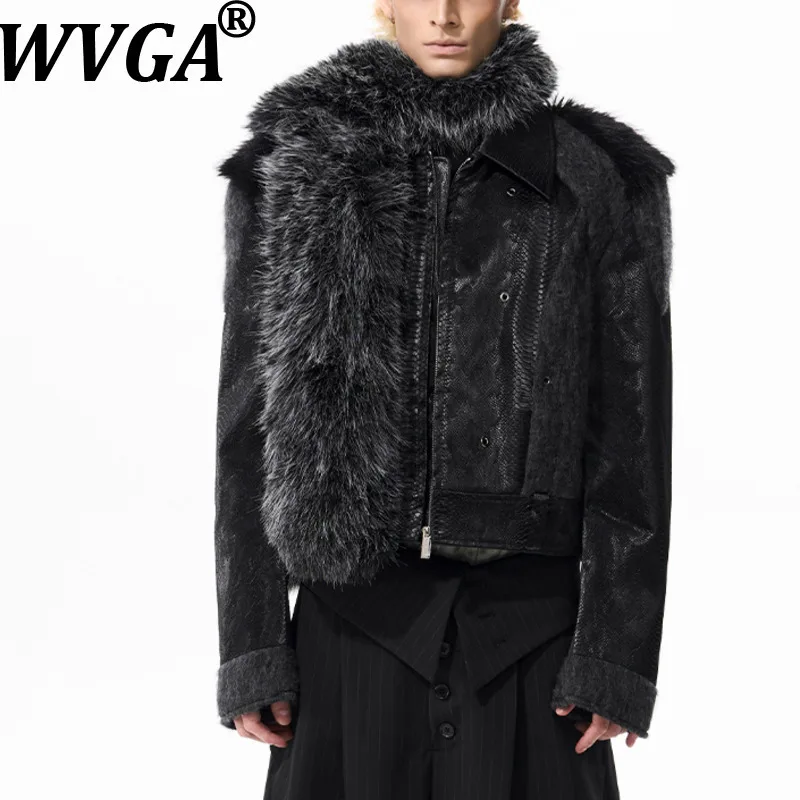 

WVGA осень-зима новый мужской узор прилива в стиле пэчворк модные меховые куртки нишевые шикарные повседневные кожаные пальто с отложным воротником Ins W13100