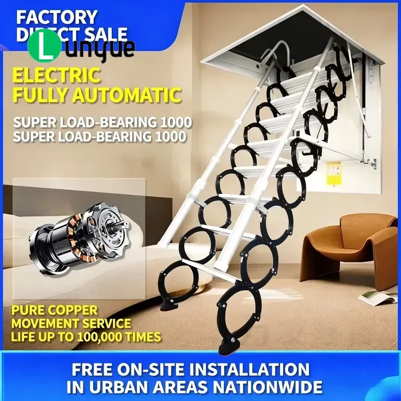 Fully Automatic Electric Telescopic Loft Ladder Remote Control Folding Stairs for Duplex Villa Attic Access Space Saving