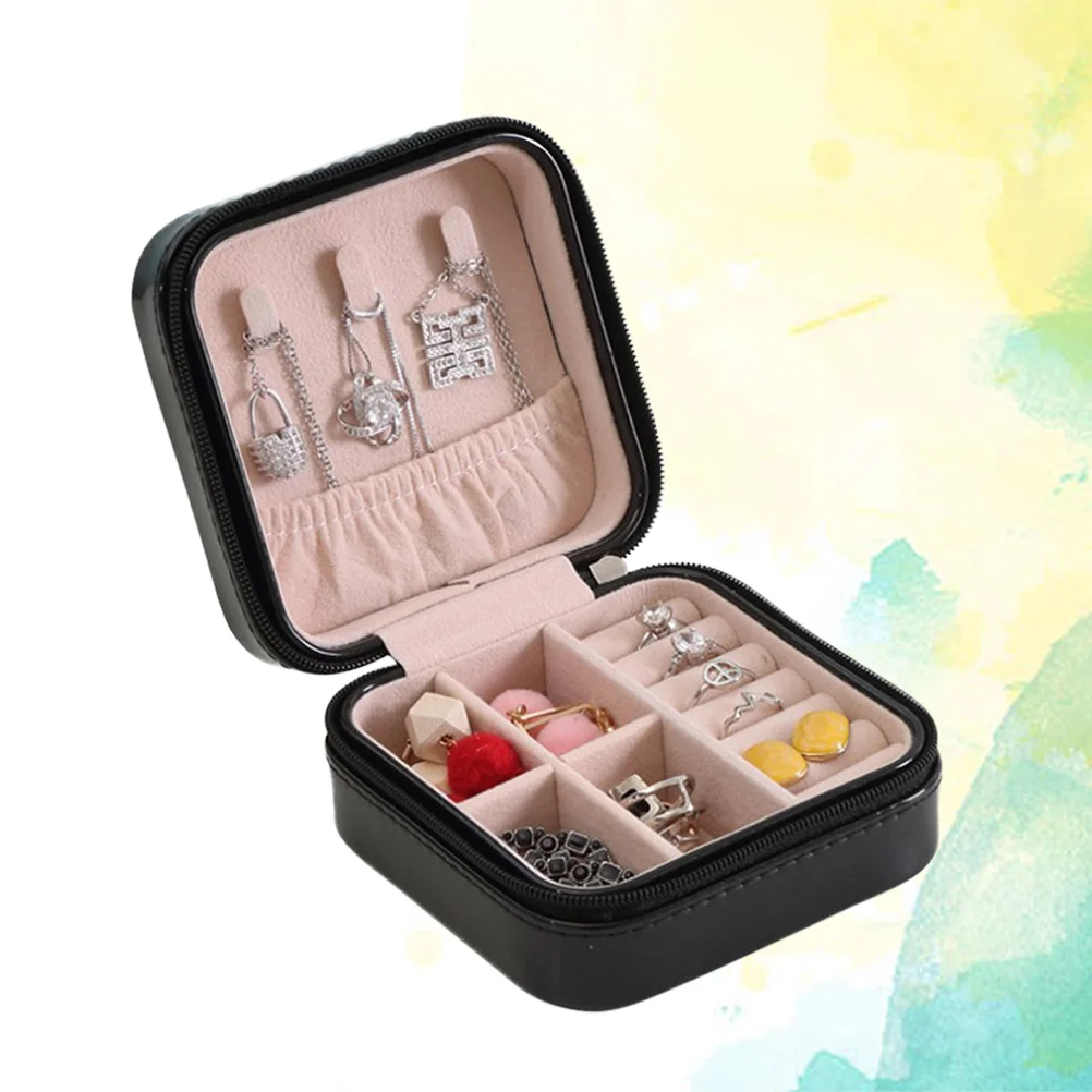

Black Jewelry Storage Box Portable Organizer Lightweight Zipper Design Jewelry Case for Rings Earrings Ring Storage Box