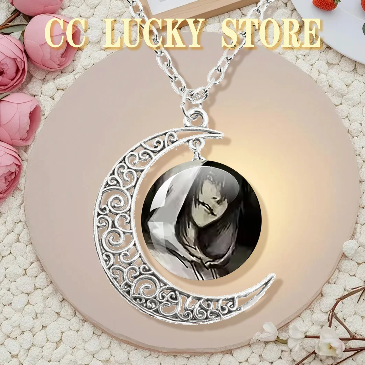 Jeff The Killer Moon Pendant Necklace Creepy Urban Horror Legend Killer Jeff Anime Peripheral 20MM Glass Round  Pendant Necklace