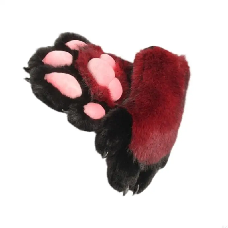 Faux Furs Animal Foxes Paws Mittens Halloween Cosplay Costume Accessories Dog Paws Gloves With Claw Fursuit Gift  - view 3