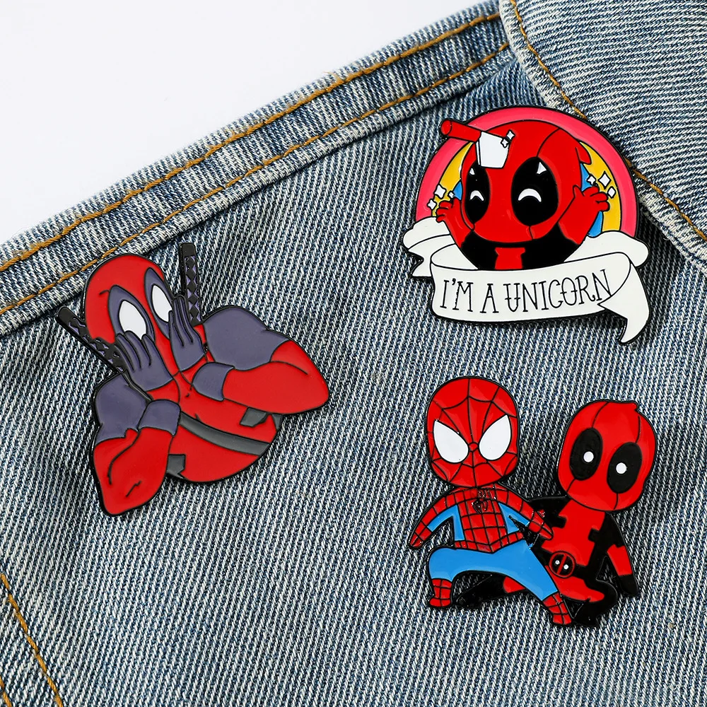 Cartoon Characters in European and American Film and Television Alloy Brooch Deadpool and Spider Man Metal Badge Accessories Pin - view 3