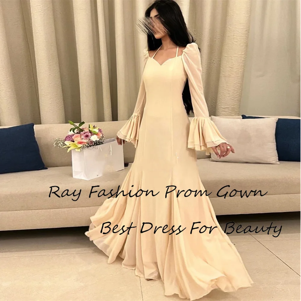 

Ray Fashion A Line Evening Dress Elegant V Neck With Straps Sheath Party Evening Gowns Fold Draped Saudi Arabia Formal Occasion