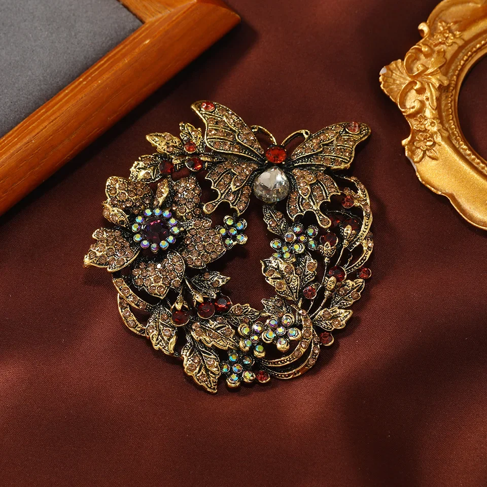 Baroque Vintage Large Heavy Duty Butterfly Wreath Brooch Pins Temperament Versatile Coat Accessories Exquisite Suit Corsage