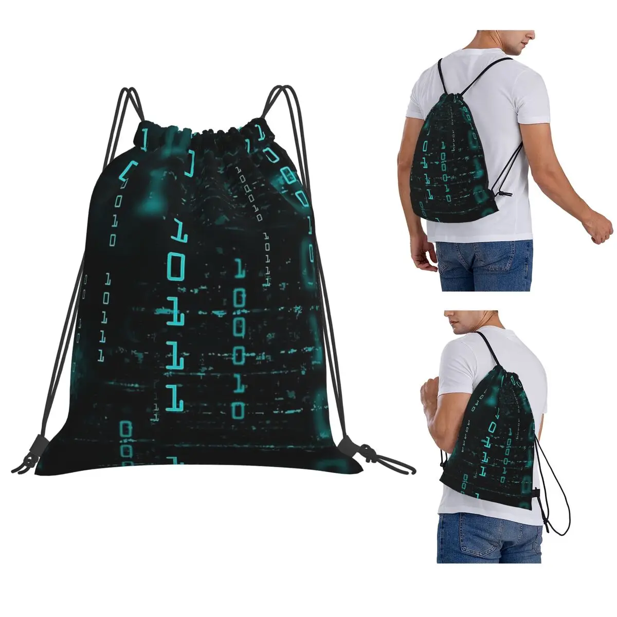 Hacker Code Binary Code Geek Science Computer Backpacks Multi-function Drawstring Bundle Pocket Storage Bag Book Bags for School