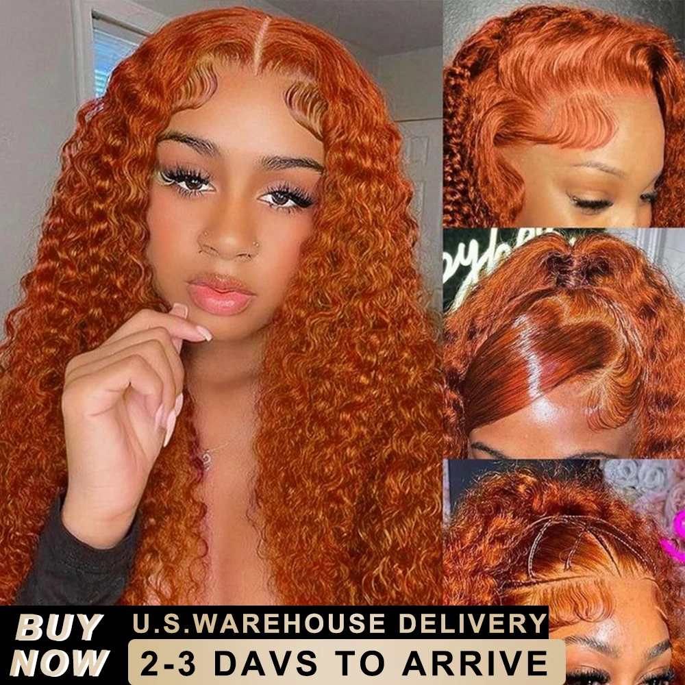 

250 Density Ginger Orange Deep Wave 13x6 HD Lace Frontal Human Hair Curly Wigs 350 42 Inch Lace Front Pre Plucked Wig For Women