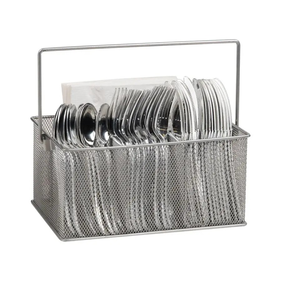 

Подставка для столовых приборов, органайзер для посуды, держатель для приборов, кухонный, металлическая сетка, 10 дюймов (длина) x 7 дюймов (ширина) x 4,75 дюйма (высота), серебристый