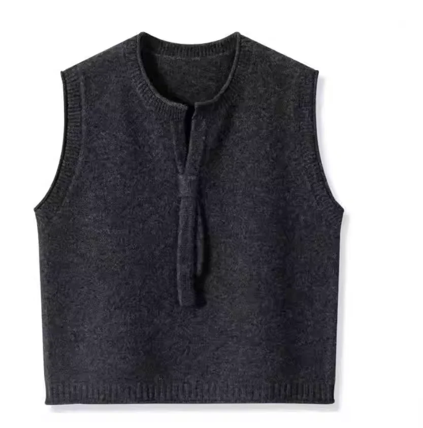 

Новый женский жилет из 100% австралийской шерсти, однотонный вязаный свитер без рукавов с круглым вырезом, модный короткий женский пуловер-жилет.