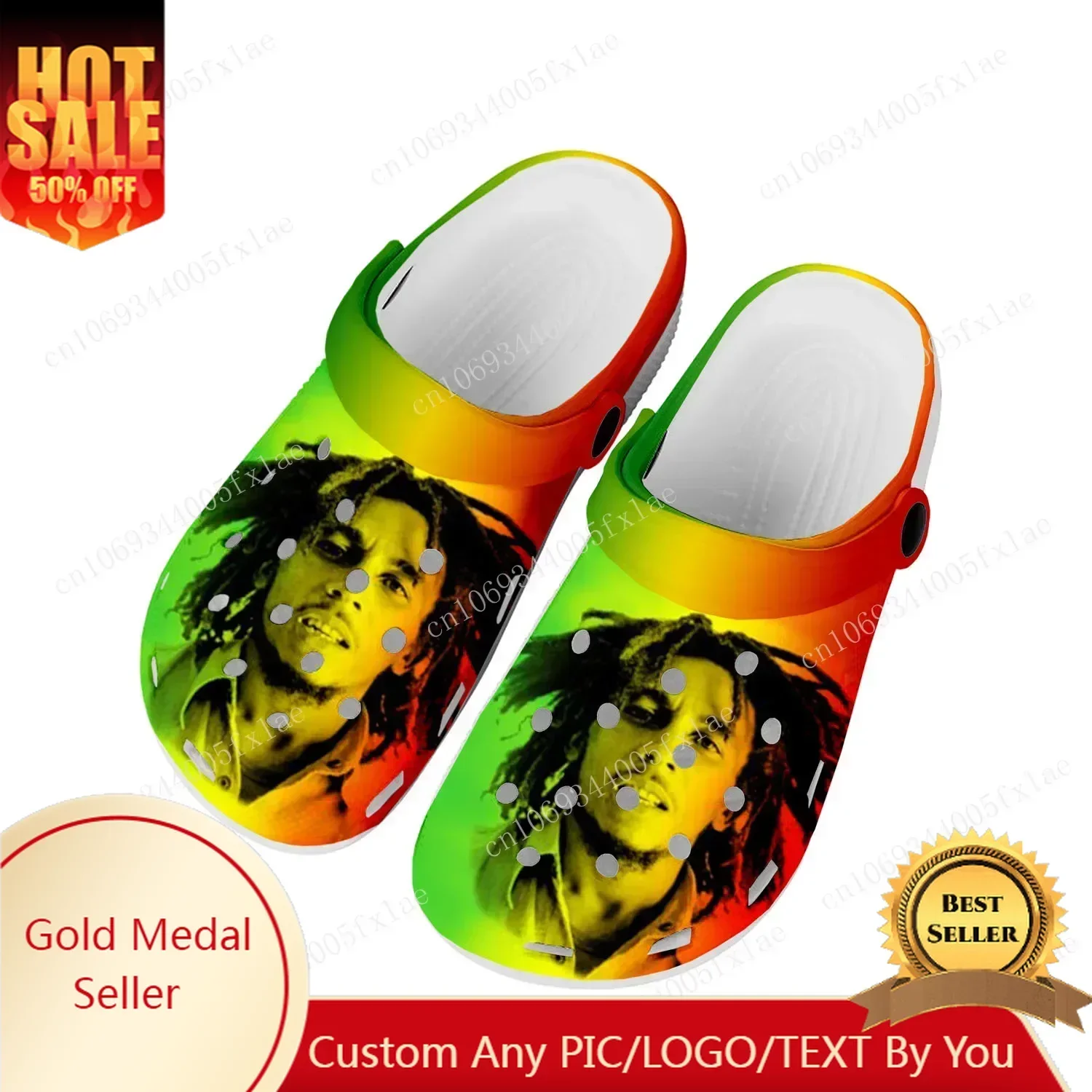 Reggae Rock Music Star Bob Marley Home Clogs Custom Water Shoes Mens Womens Teenager Shoes Clog Breathable Beach Hole Slippers