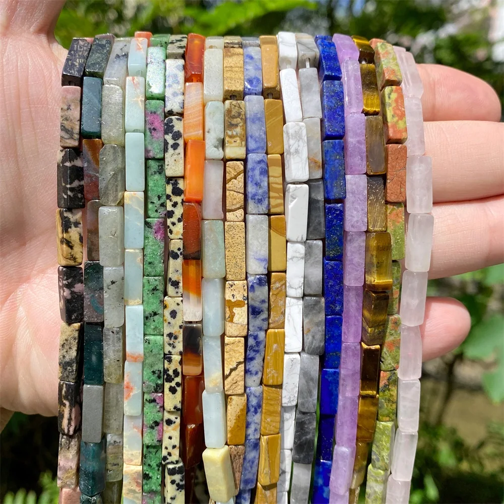 4x13mm Natural Stone Tube Rectangle Sea Sediment Lapis Lazuli Opal Amethysts Quartz Beads for Jewelry Making DIY Bracelet