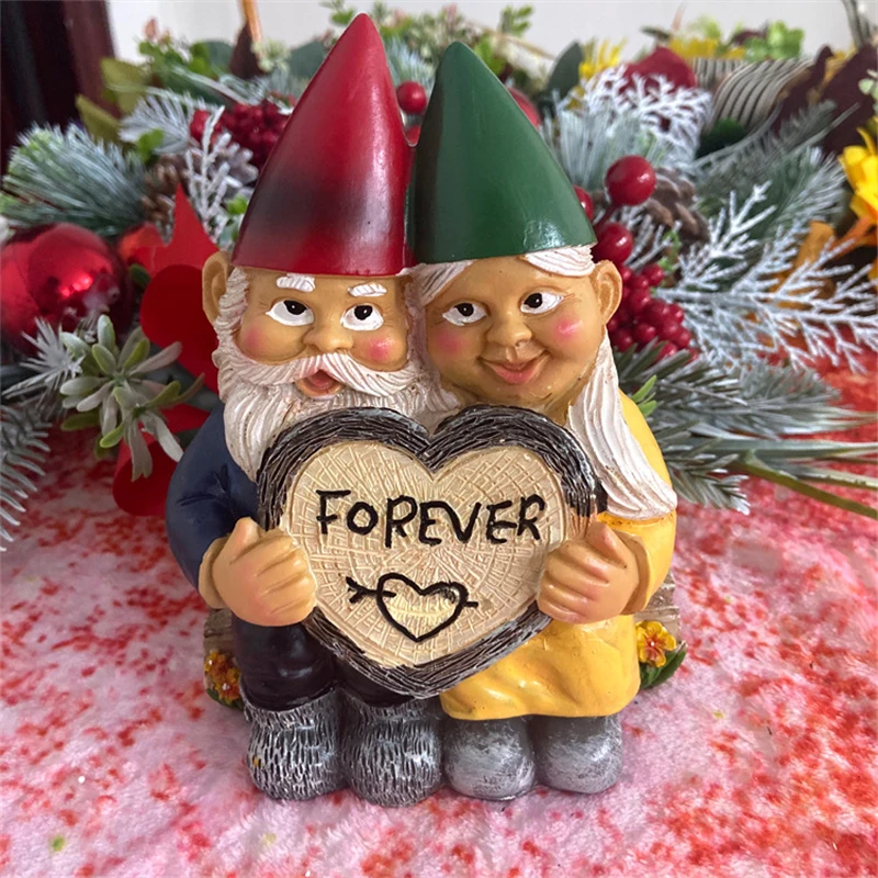 1PC Gnome Couple Love Figurine Dwarf Heart-Shaped Forever Gnome Statue Resin Ornament for Home Office Desk Garden Decor