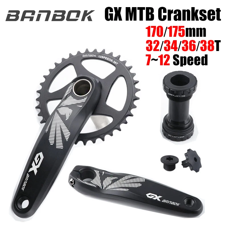 

Велосипедная шатунная система BANBOK GX GXP из алюминиевого сплава, шатуны для горного велосипеда с шатуном BB 170 мм, 175 мм, черная, 32T, 34T, 36T, 38T, звездочка