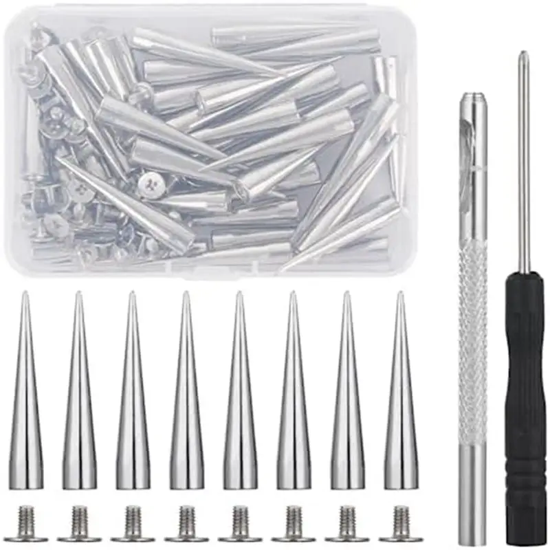 AEE4-Clothing Pointers Various Sizes Tapered Tips With Punk Rivets Studs Rivets, DIY Silver Metal Tips Crafts