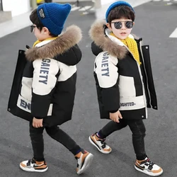 Boys Plus Velvet Jackets Winter Padded Thick Warm Cotton Clothes Kids Parka Hooded Snowsuit Coats 4-12 Years