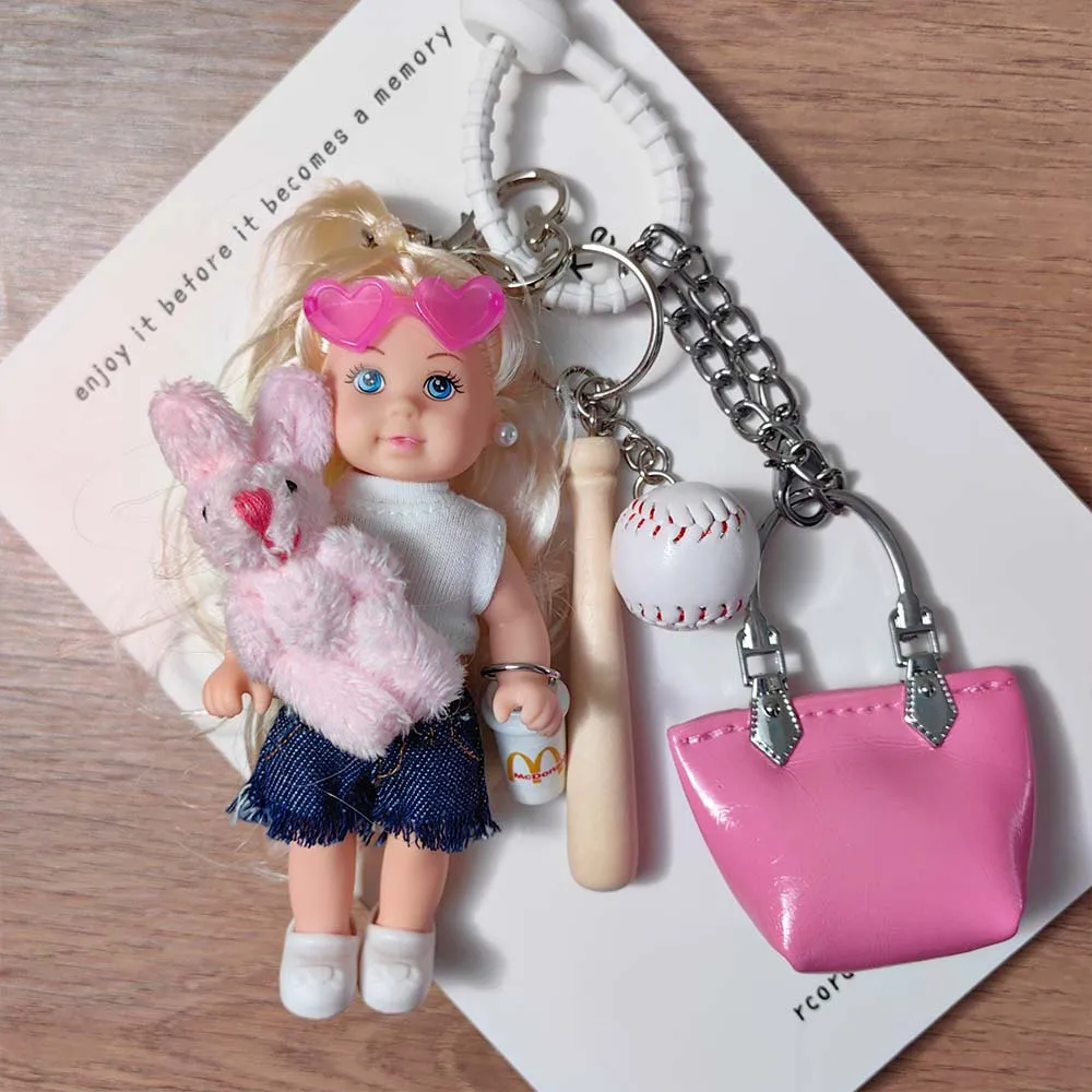 IGNICASE New Cute Denim Skirt Mini Doll Bag Pendant Baseball Blonde Doll Bag Keychain Girls Pendant Bag Parts Accessories