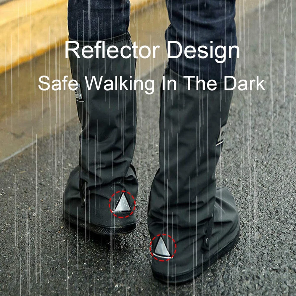 Waterproof Rain Shoe Cover with Reflector Reusable Non-Slip Boot Covers Woman Man Cycling Shoes Protectors For Rainy Snowy Day