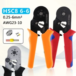 HSC8 6-4A HSC8 6-6 Tubular Terminal Crimping Tools Mini Electrical Pliers 23-7AWG 6-4A/6-6A 0.25-6mm2 High Precision Clamp Set