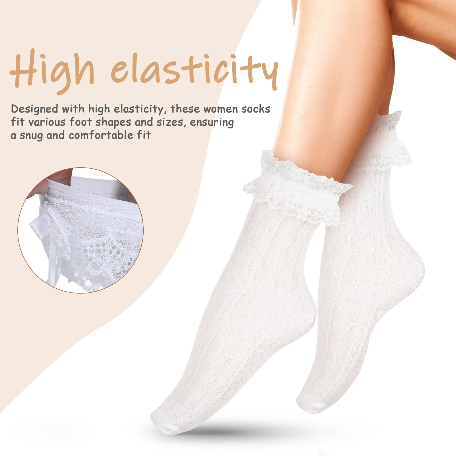 

2 Pairs Socks Lace Flats Women Knee with Bows High White Dirndl Stockings Cute for Socks High White with Knee Bows Cute Lace