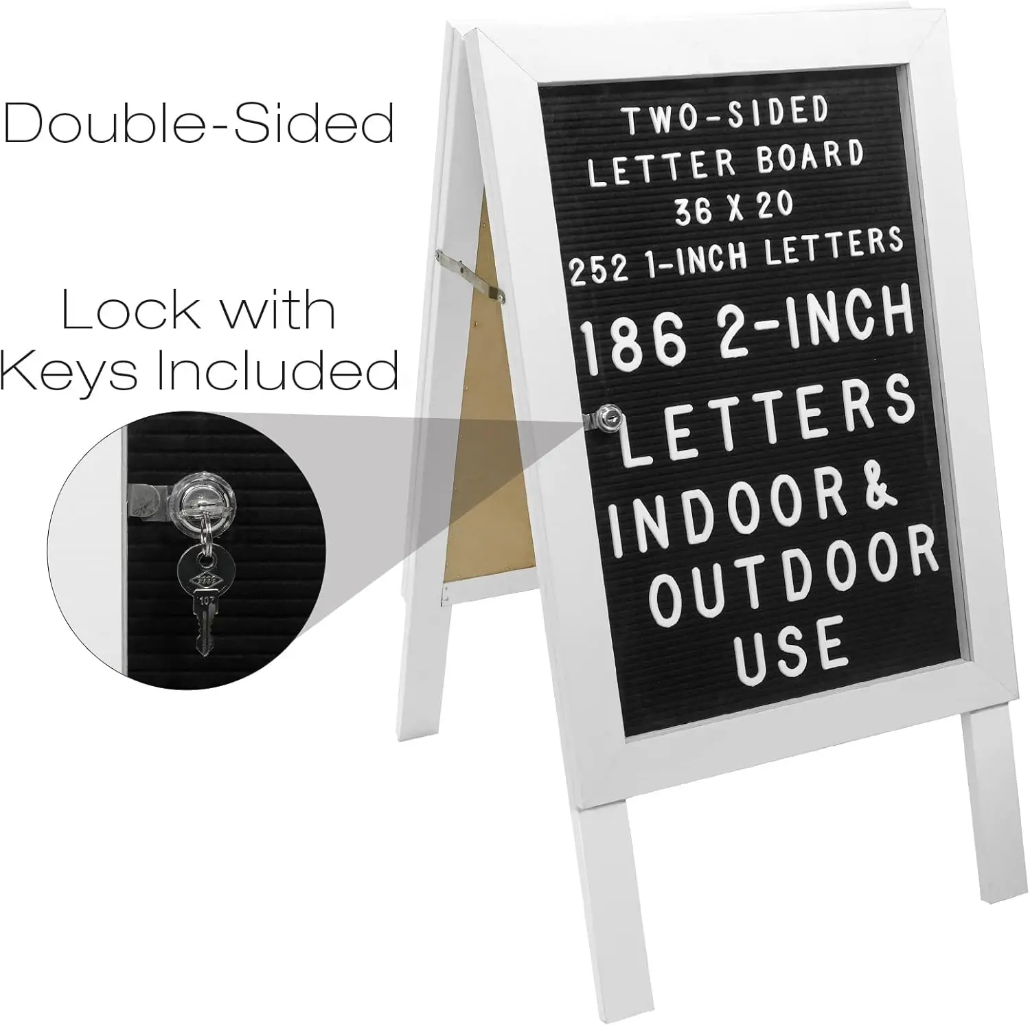 Groot Houten A-Frame Stoepbord 36X20 Vilten Letterbord Met Verwisselbare Letters - EGP-HD-0084 (Wit)