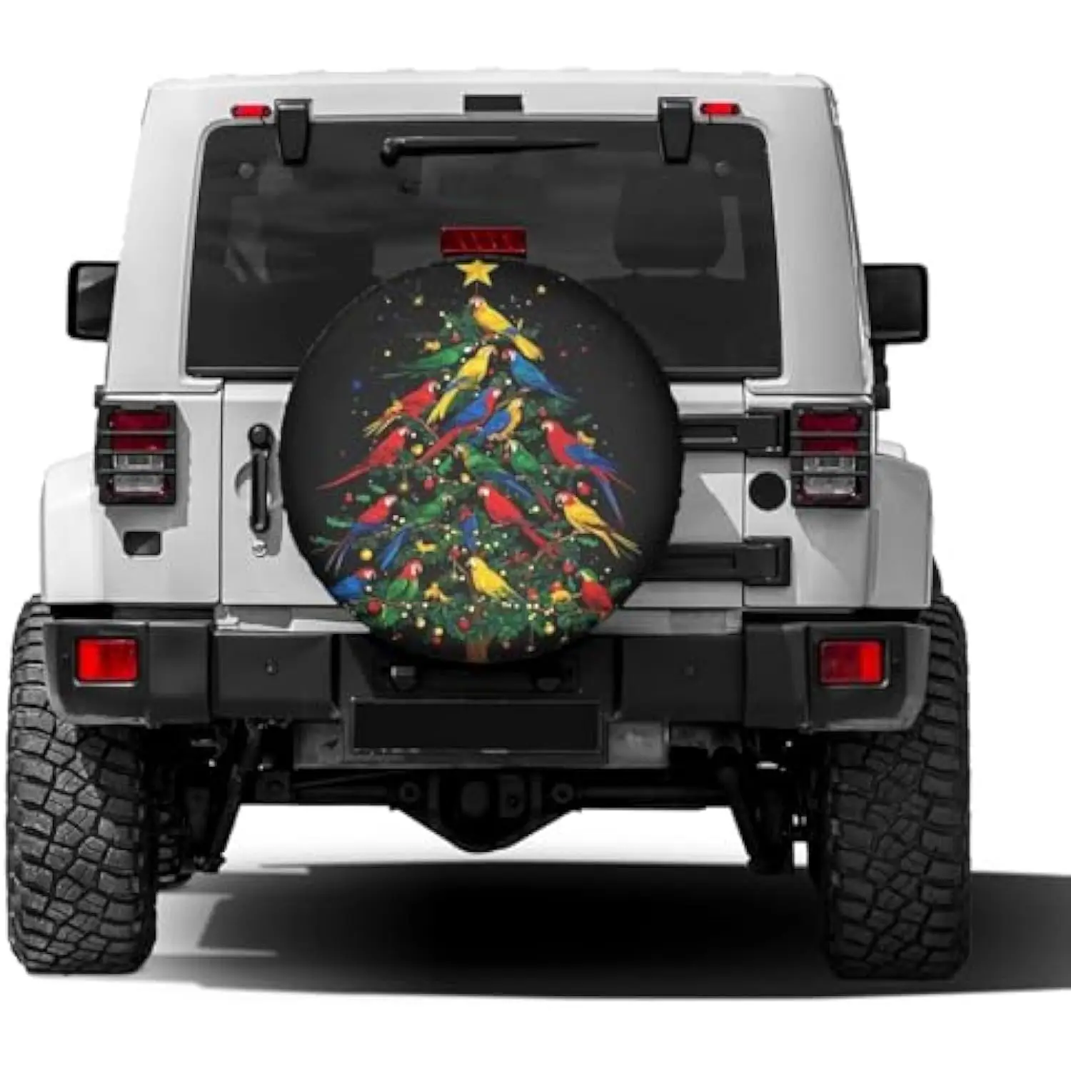 Colorful Parrots Christmas Tree Spare Tire Cover Waterproof UV Sun Wheel Protector for SUV Truck RV