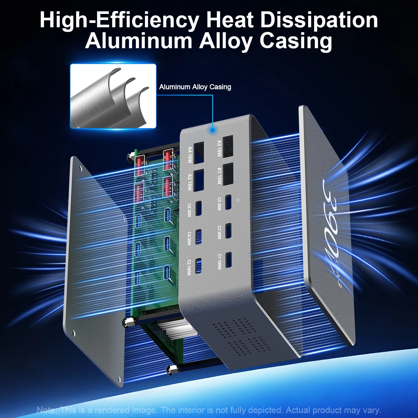 390 واط USB GaN شاحن 100 واط PD3.0 PPS QC3.0 نوع C متعدد المنافذ سبائك الألومنيوم محطة شحن سريع لأجهزة الكمبيوتر المحمول آيفون سامسونج اللوحي #2