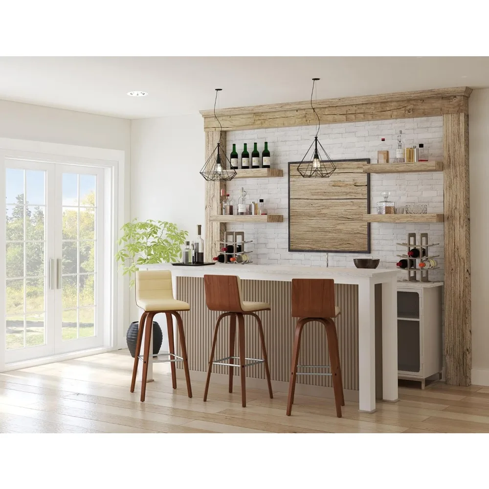 Walnut Swivel Bar Stools with Cream Leatherette, Set of 2