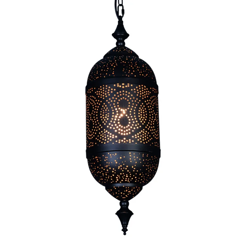 

Arabic Style Black Metal Etching Pendant Light Floral Hollow Lantern Lamp For Dining Room Restaurant Ambient Lighting 110-265V