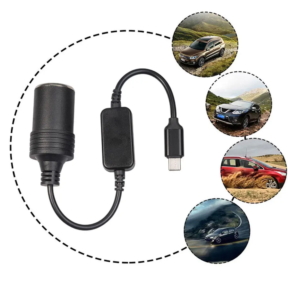 

1X USB C PD Type C Male To 12V Cigarette Lighter Socket USB Male To Cigarette Lighter Adapter Converter Car Interior Accessories