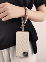 Leather Pearl Camellia Mobile Phone Charm Bracelet Chain Anti-lost Universal Cell Phone Strap Rope Pendant Metal Key Chain 26cm